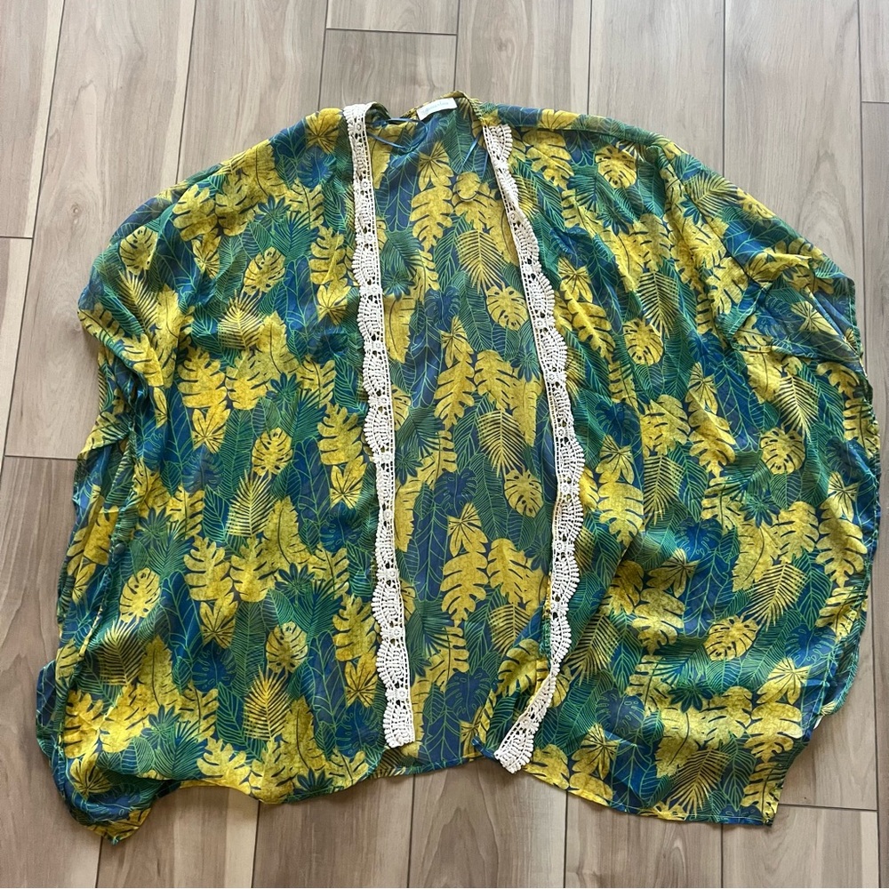 Grace & Lace Leafy Kimono in Blue and Yellow